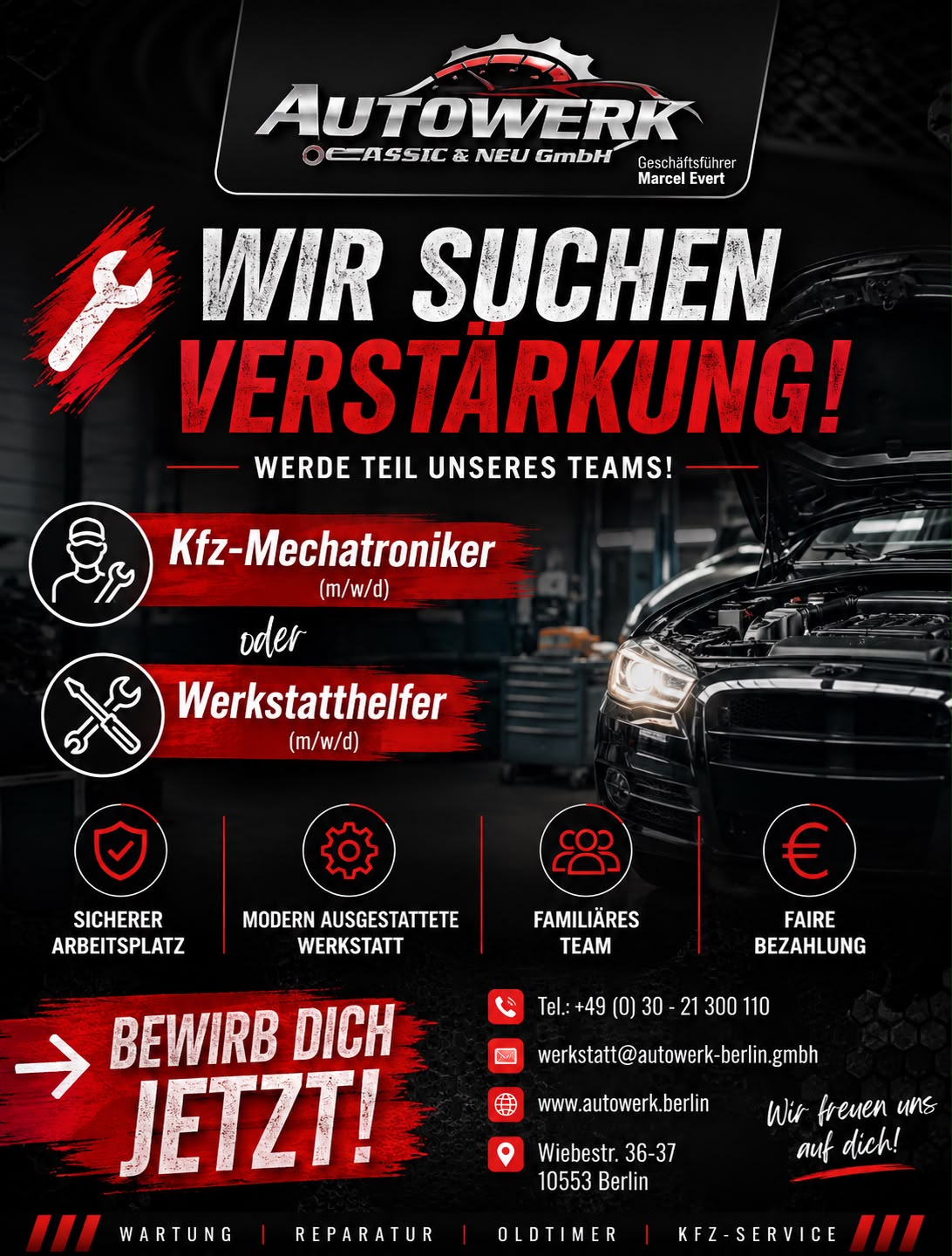 Berlin Kfz-Mechatroniker Werkstatthelfer gesucht